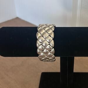 Large Silver Toned Metal Bracelet Woven style heavy maximalist Vacation Party